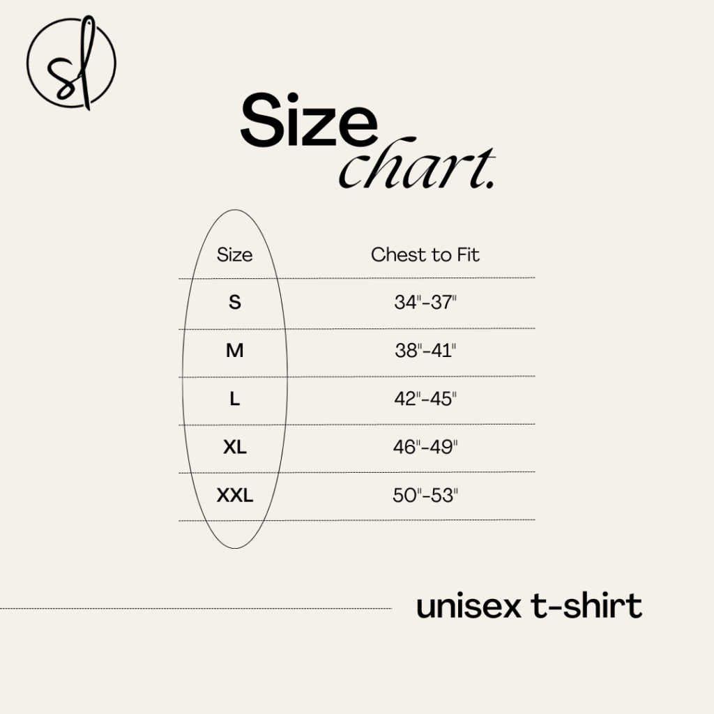graphic tee sizing chart for Subtle Love